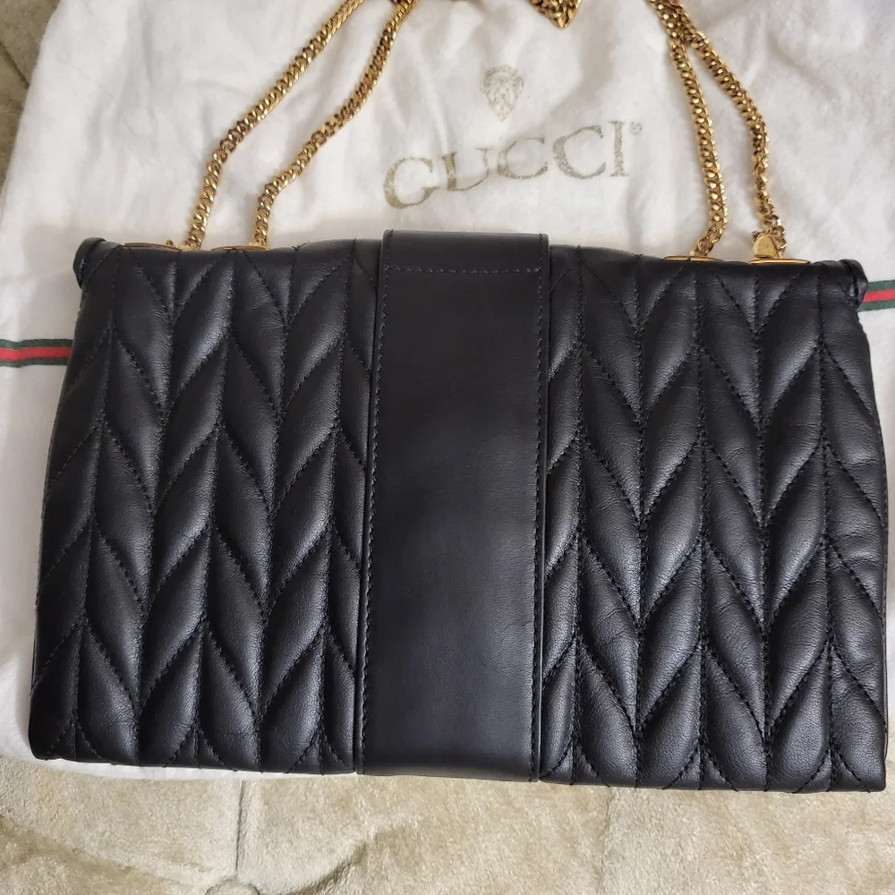 Authenttic Rare vintage Gucci Tom Ford era in black leather with Gold chain bag - Picture 3 of 10